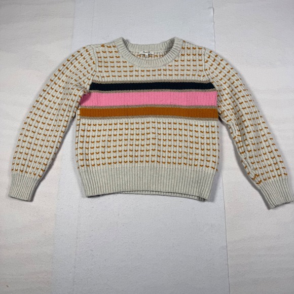 Madewell Merino Wool Alpaca Blend Striped Heart Crewneck Sweater Metallic Medium - Picture 2 of 9